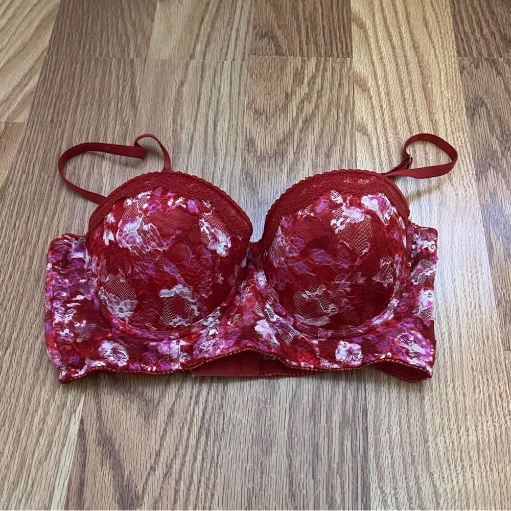 Floral Lace Red Bra